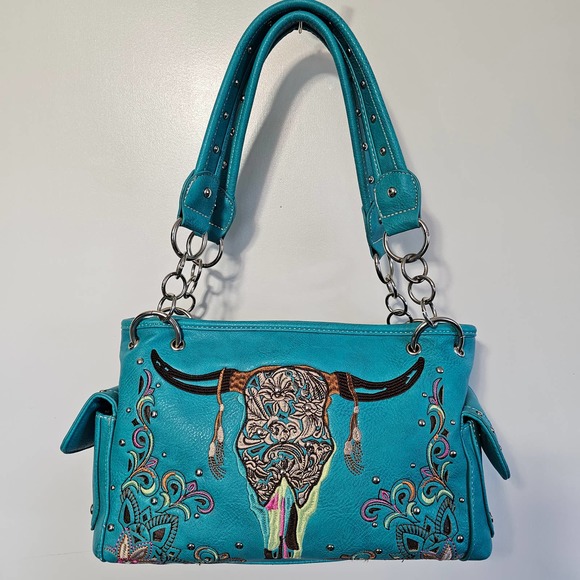 P & G Collection Western Leather Concealed Embroidered Steere Head Purse Handbag - Picture 1 of 9